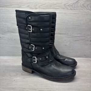 UGG Australia Tatum Moto Winter Boots Womens Size 7.5/38.5 Quilted Black Leather